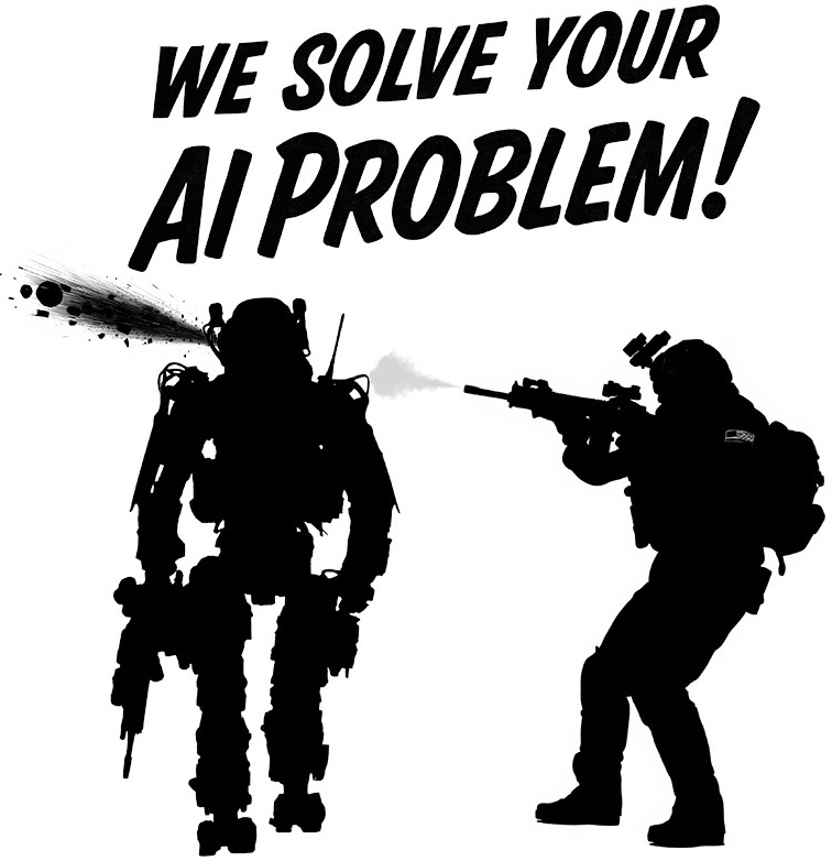 Two tactical silhouettes under the words We Solve Your AI Problem